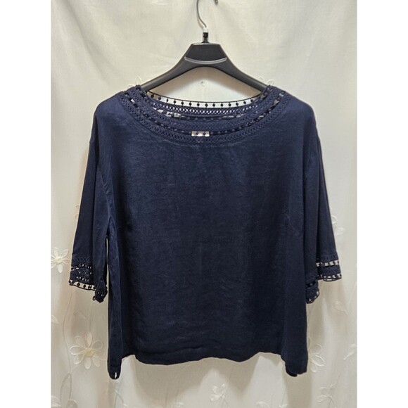 J. Jill Tops - J Jill Womens 3X Navy Blue Top Linen Coastal Tunic Peasant Cottagecore Crochet